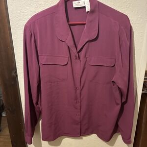 worthington essentials size 16 blouse maroon 100% polyester long Sleeve Button